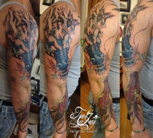 dragon sleeve tattoo in progress