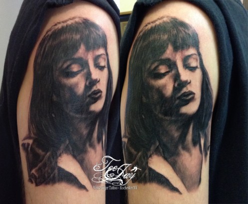 tattoo of Mia Wallace from Pulp Fiction