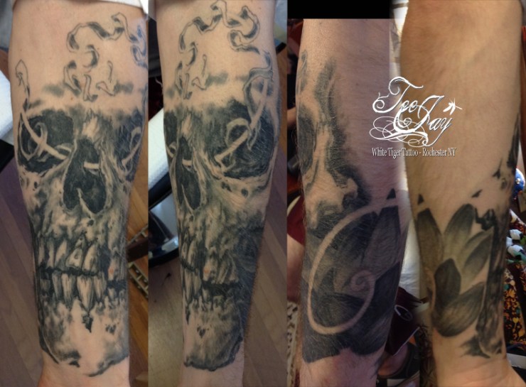 healed skull tattoo