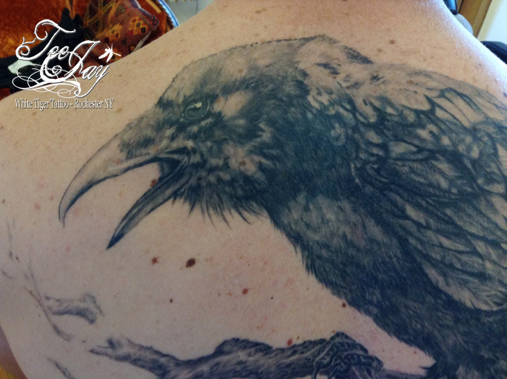 raven tattoo detail