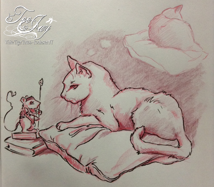 cat drawing embellished