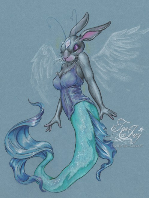 meditative winged merbunny