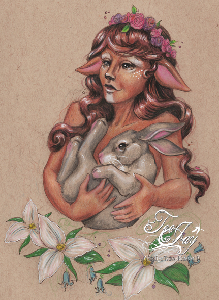 female faun and rabbit
