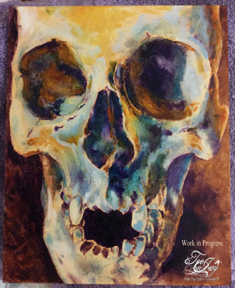 underpainting of skull (in oils)
