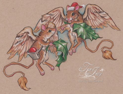 flying mice with holly