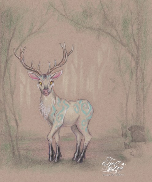 stag in woodland glade drawing