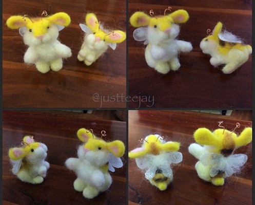 needle felted bumble bunnies