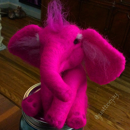 needle felted pink elephant