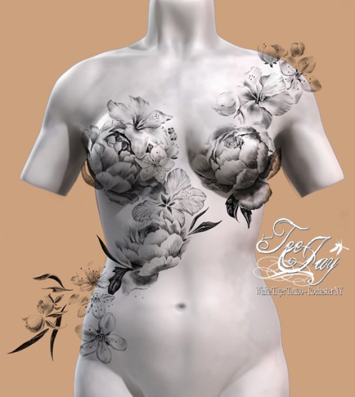 flower mastectomy scar cover up tattoo