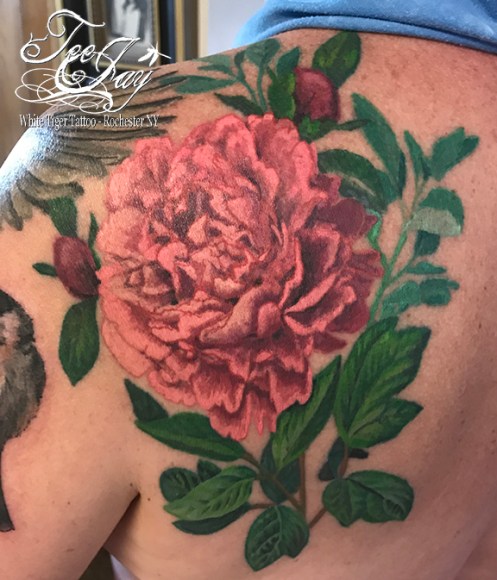 healed peony tattoo
