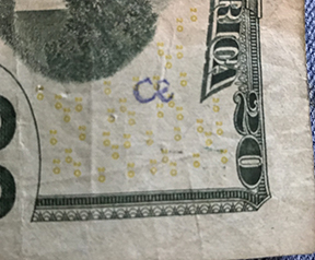 CE on 20 dollar bill