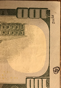 pocho stamp on $100 bill, SM heart of hundred
