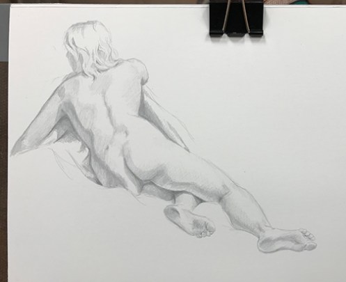 figure drawing female model silverpoint on plike