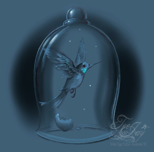 hummingbird in belljar