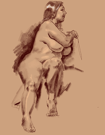 seated female model figure drawing