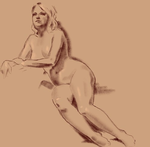 figure study model leaning in chair female