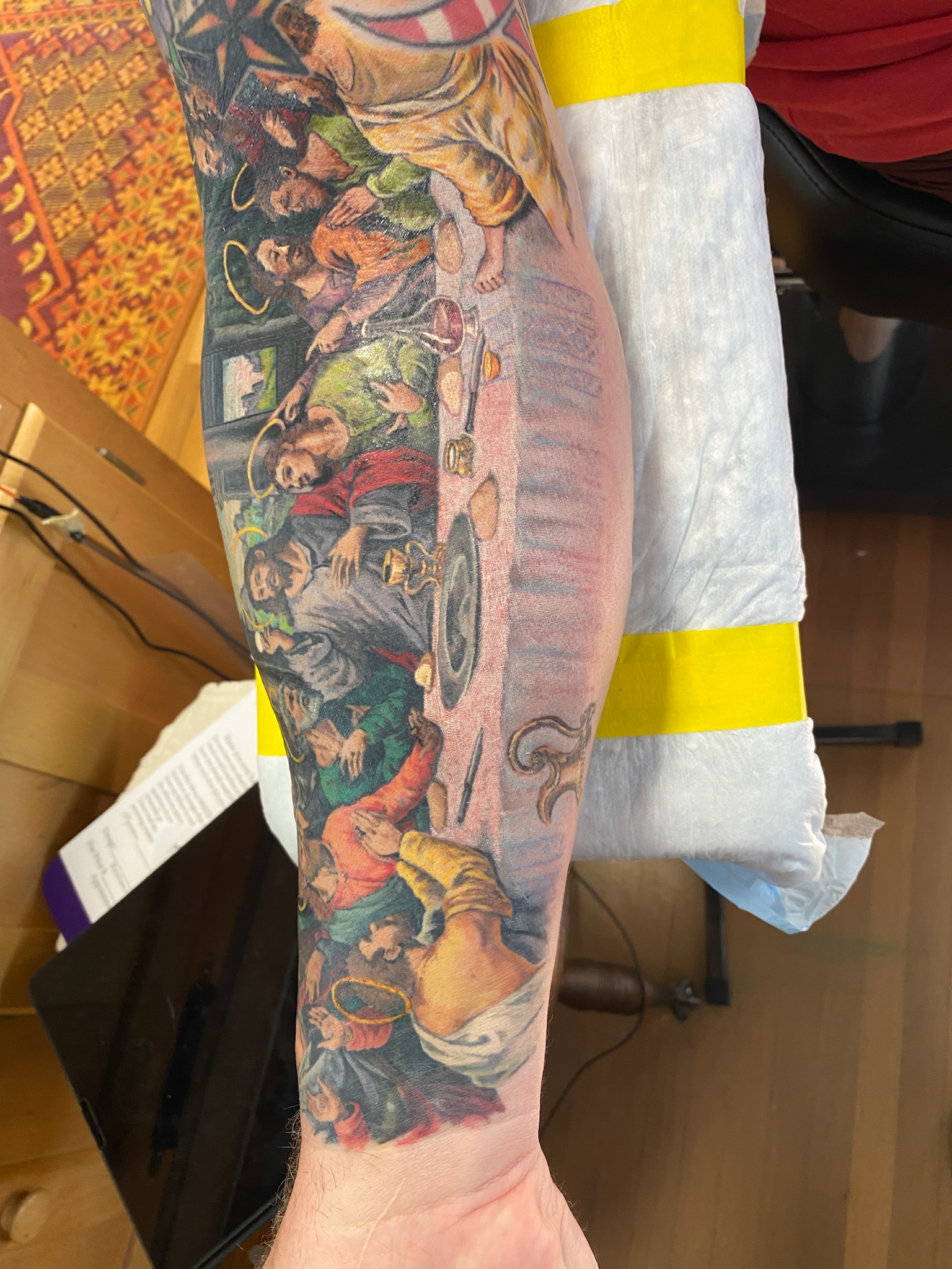 Last Supper tattoo table cloth details 